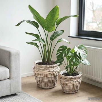 vidaXL Plantenmand met opslag 2 pcs Grijs Lacak Riet, Huis en Inrichting, Verzenden, Nieuw