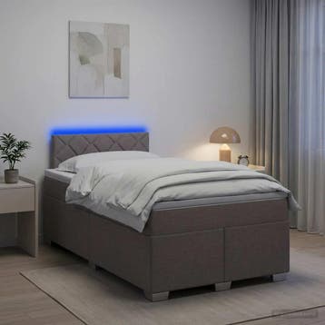vidaXL Boxspring Bed met Matras en LED Taupe 120 x 190 cm, Verzenden, Nieuw, Twijfelaar
