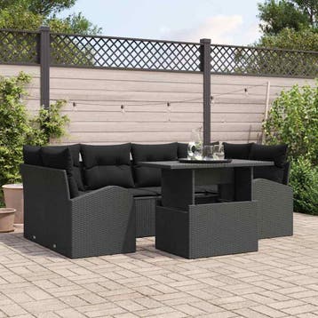 vidaXL Tuin Sofa Set 7 st Zwart poly rattan, Verzenden, Nieuw, Rotan, 7 zitplaatsen