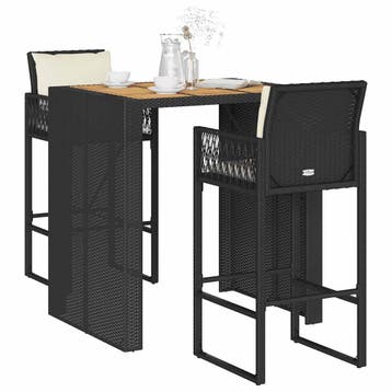 vidaXL 3-delige Tuinbarset met kussens poly rattan acacia, Verzenden, Nieuw, 2 zitplaatsen
