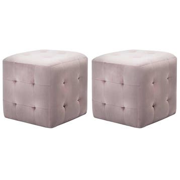 vidaXL Poef 2 st 30x30x30 cm fluweel roze, Huis en Inrichting, Verzenden, Nieuw