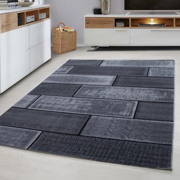 Laagpolig Vloerkleed | Plus | Tegels | Zwart | 240x340 cm, Verzenden, Nieuw