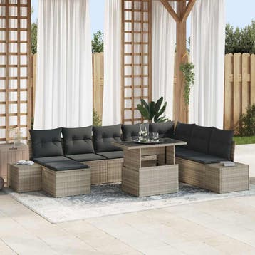 vidaXL Tuin Sofa Set 9 st Lichtgrijs poly rattan, Verzenden, Nieuw, Meer dan 8 zitplaatsen