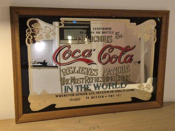 Wandspiegel - Glas, Hout, karton - Vintage Coca-Cola spiegel