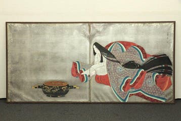 Bybu kamerscherm - Twee-paneel Byobu vouwscherm met, Antiek en Kunst