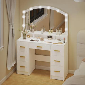 Kaptafel met 10 LED Lampjes (3 Kleuren) en 7 Lades - Wit, Verzenden, Nieuw