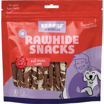 10x Braaaf Rol Sticks Hondensnack Lam - Vis 12 cm 250 gr
