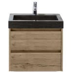 Dante Badmeubelset 60 cm - Natuur Eiken - Wastafel Hardsteen, Ophalen of Verzenden, Nieuw