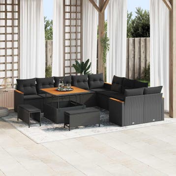 vidaXL Tuinbankenset 13 st 12-Aantal zitplaatsen Zwart poly, Verzenden, Nieuw, 3 zitplaatsen