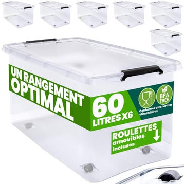6 Stuk Opbergbox met Deksel Transparant 60x40x35cm 60L, Verzenden, Nieuw