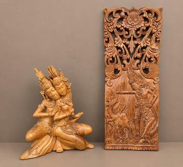 Twee Balinese houtsnijwerken - Beeld - Indonesië (Zonder, Antiek en Kunst