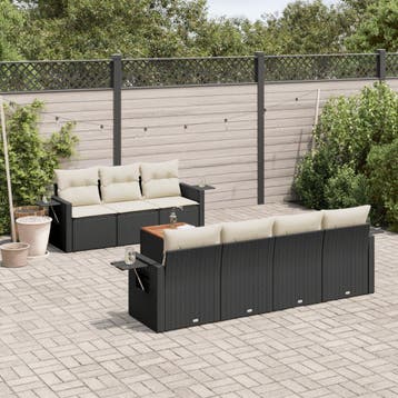 vidaXL 8-delige Loungeset met kussens poly rattan zwart, Verzenden, Nieuw, Loungeset
