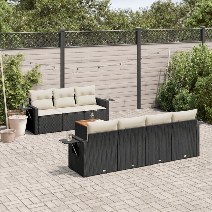 vidaXL 8-delige Loungeset met kussens poly rattan zwart, Tuin en Terras, Tuinsets en Loungesets, Loungeset, Nieuw, Verzenden