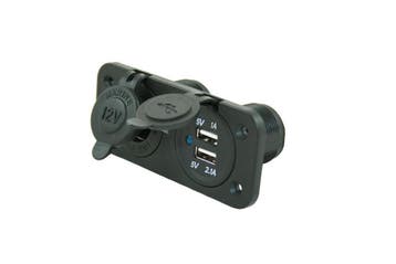Power Line Contactdoos 12V + 2x USB Lader Inbouw Zwart, Ophalen of Verzenden, Nieuw