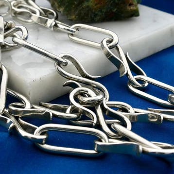 Zilveren fantasieschakel ketting | 74 cm, Sieraden, Tassen en Uiterlijk, Kettingen, Ophalen of Verzenden, Gebruikt, Zilver, Zilver
