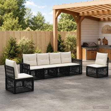 vidaXL Tuinbankenset 6 pcs Zwart en Cream Wit poly rattan, Verzenden, Nieuw, 6 zitplaatsen