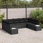 vidaXL Tuinbankenset met kussen 9 pcs Zwart Polyrattan, Verzenden, Nieuw, Rotan, Meer dan 8 zitplaatsen