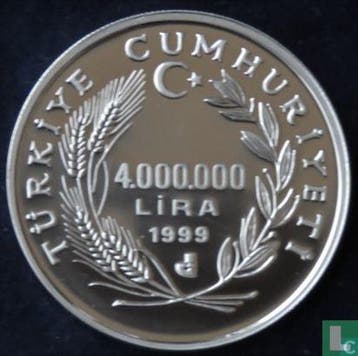 Turkije 4.000.000 lira 1999 (PROOF) Lacerta clarkorum, Verzenden, Losse munt, Goud