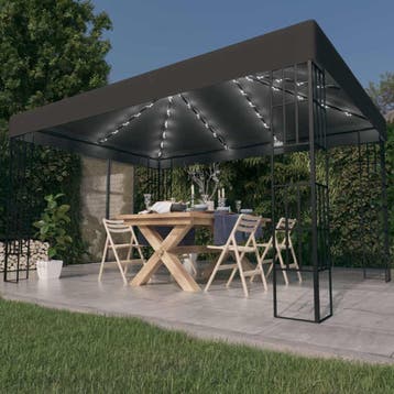 vidaXL Prieel met LED-lichtslinger 3x4 m antracietkleurig, Tuin en Terras, Verzenden, Nieuw
