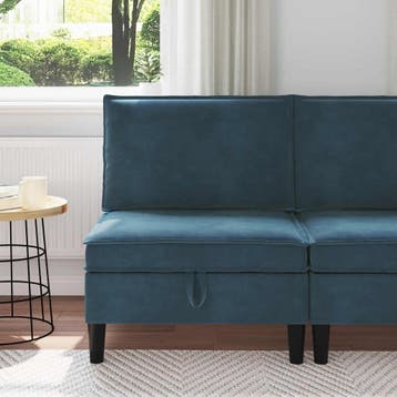 vidaXL Middelste Bank met Opbergruimte Blauw Fluweel, Huis en Inrichting, Banken | Bankstellen, Verzenden, Nieuw, Stof, Minder dan 150 cm