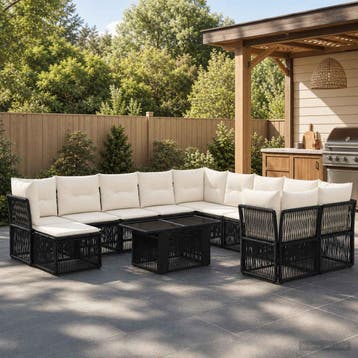 vidaXL Tuinbankenset 12 st Zwart poly rattan, Verzenden, Nieuw