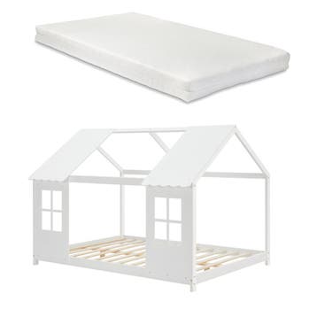 Kinderbed Tostedt huisbed met matras wit 140x200 cm [en.casa, Verzenden, Nieuw
