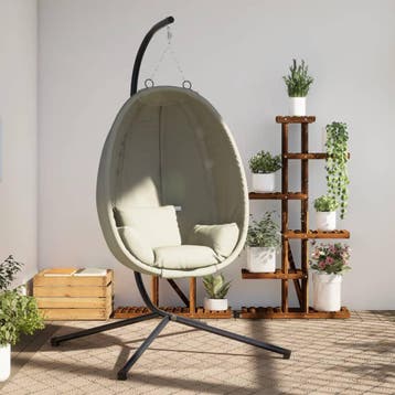 vidaXL Hangstoel met standaard stof en staal beige, Verzenden, Nieuw