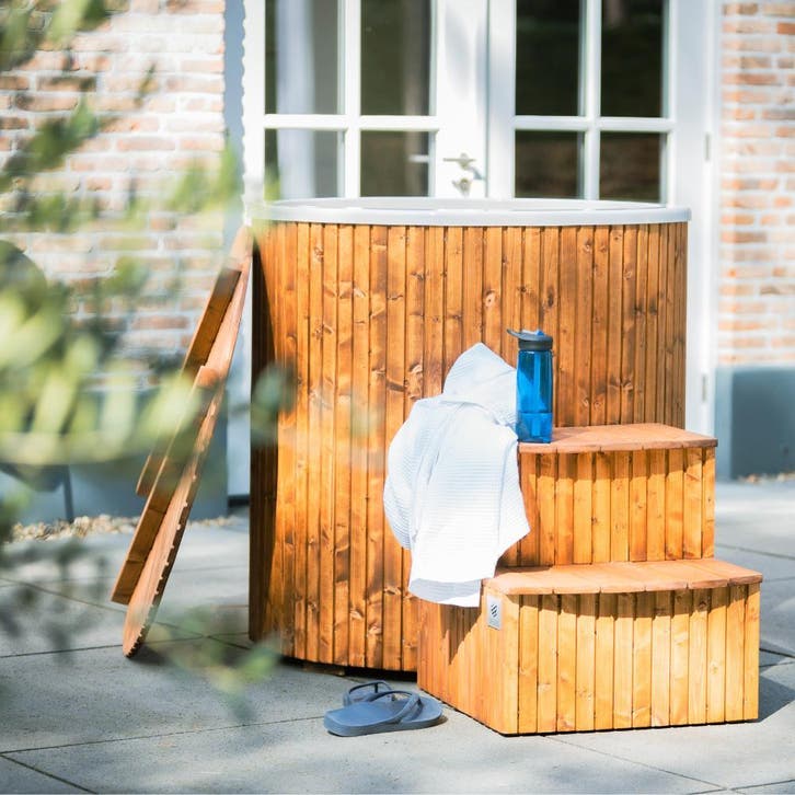 Ecoyogi Mini IJsbad incl. boxtrap en aansluiting afvoerkraan, Tuin en Terras, Bubbelbaden en Hottubs, Nieuw, Trap, Vast, Verzenden