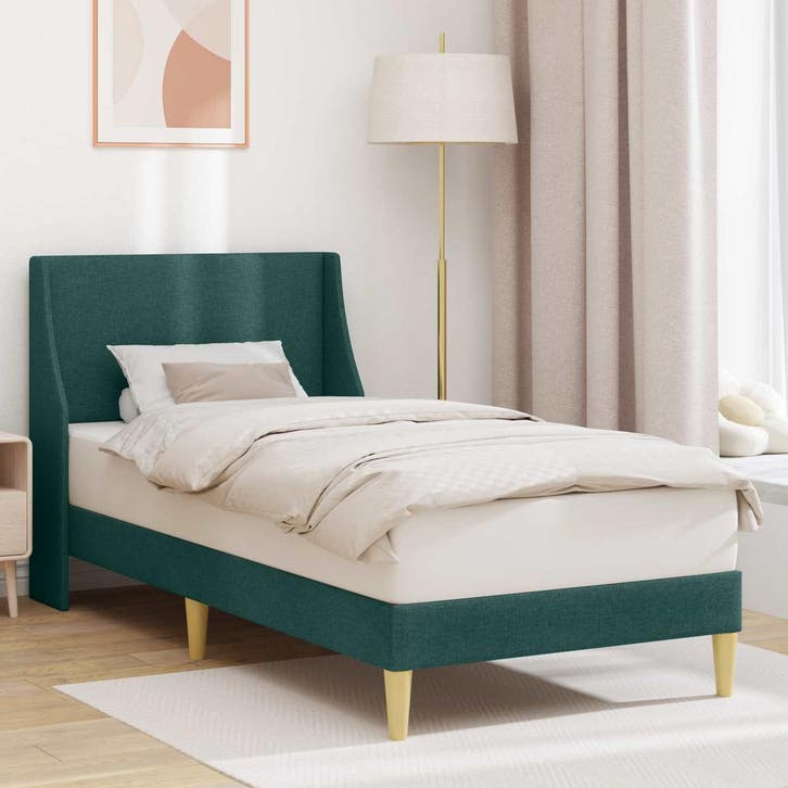 vidaXL Bedframe Effen met hoofdeinde Donkergroen 100 x 200, Huis en Inrichting, Slaapkamer | Bedden, Groen, Nieuw, Stof, Verzenden