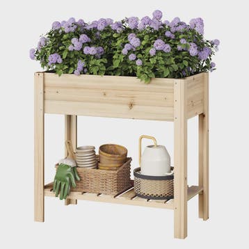 Houten Verhoogd Plantenbak met Plank - 80x75x40cm - Tuin & B, Verzenden, Nieuw