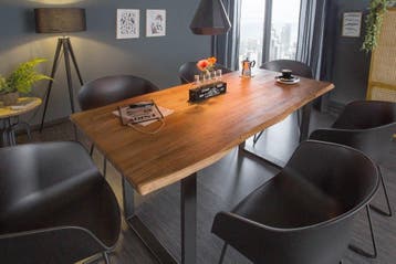 Massief houten eettafel MAMMUT 140 cm wilde acaciaboom rand, Ophalen of Verzenden, Nieuw