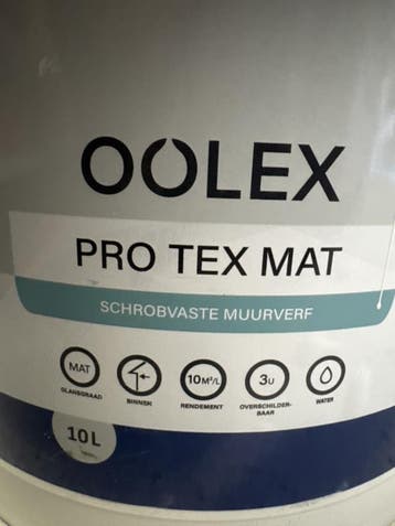 OOLEX PRO TEX MAT - wit - 10 liter SCHROBVASTE MUURVERF, Ophalen of Verzenden, Nieuw, Wit, Verf
