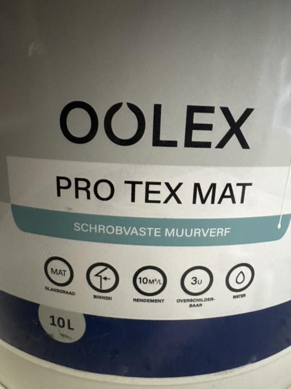 OOLEX PRO TEX MAT - wit - 10 liter SCHROBVASTE MUURVERF, Doe-het-zelf en Verbouw, Verf, Beits en Lak, Verf, Wit, Nieuw, Ophalen of Verzenden