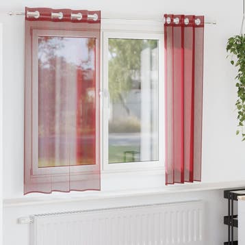 vidaXL Gordijnen voile met doorvoertules 2 st wijnrood, Verzenden, Nieuw, Rood