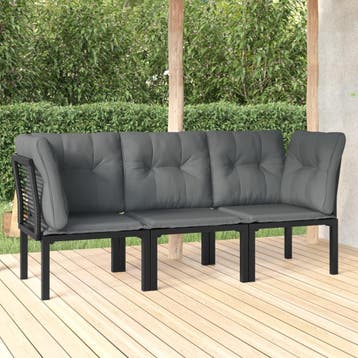 vidaXL 3-delige Loungeset met kussens poly rattan zwart en, Verzenden, Nieuw, Rvs, Loungeset