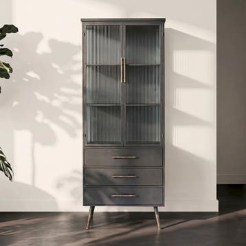 *WOONWINKEL* Kare Design Gomera Hoge Wandkast Met Ribbelglas, Huis en Inrichting, Kasten | Wandmeubels, Verzenden, Nieuw