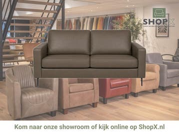 Leren bank Match - 3 zits - Toledo Moss (bruin/groen) -, Nieuw, Ophalen of Verzenden, Rechte bank, Modern