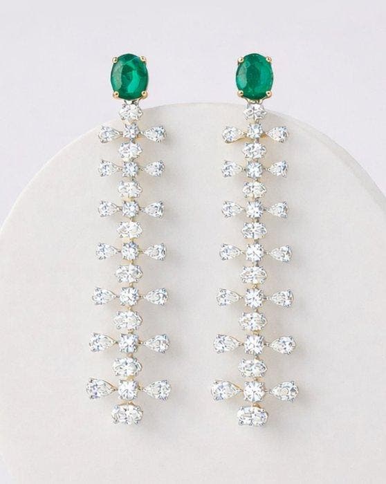 Cocktail oorbellen - 14 karaat Geel goud - 3.16ct. tw., Sieraden, Tassen en Uiterlijk, Antieke sieraden