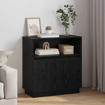 vidaXL LED Sideboard Zwart Eiken 71 x 34,5 x 75 cm Bewerkt, Huis en Inrichting, Kasten | Buffetkasten, Minder dan 50 cm, Verzenden