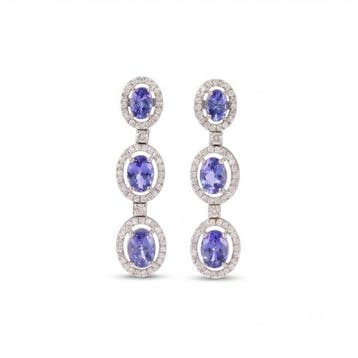 Oorbellen - 18 karaat Witgoud - 5.95ct. tw. Tanzaniet -, Nieuw