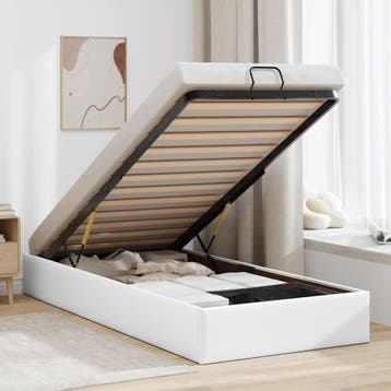 vidaXL Bedframe zonder matras 90x190 cm kunstleer wit, Overige materialen, 90 cm, Eenpersoons, Verzenden