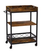 Industriële Barwagen 3-Lagen met Wijnrek en Dienblad, Verzenden, Nieuw