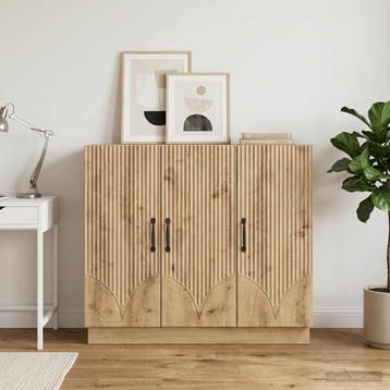 vidaXL Dressoir Artisanaal eiken 89 x 34,5 x 77 cm Bewerkt, Verzenden, Nieuw, Overige houtsoorten, Minder dan 50 cm