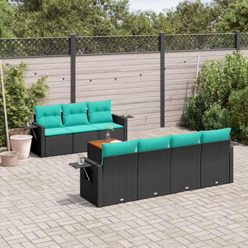 vidaXL 8-delige tuinbankset met kussens, zwart polyrotan, Tuin en Terras, Verzenden, Nieuw