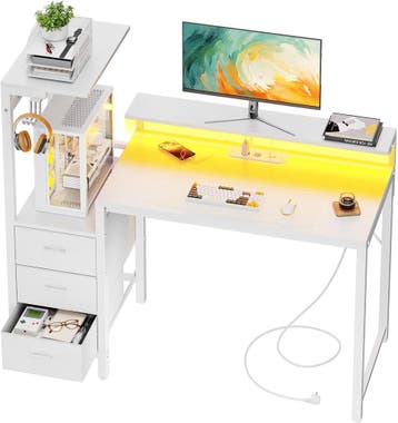 Gaming bureau - Gaming desk - Gaming tafel - 112x50 cm - Wit, Verzenden, Zo goed als nieuw