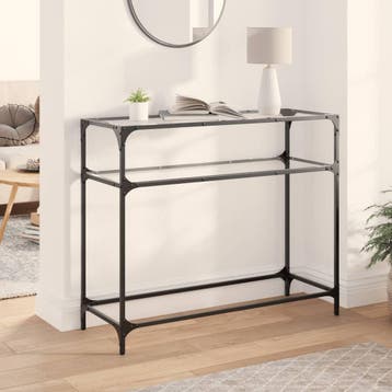 vidaXL Wandtafel met transparant glazen blad 98x35x81 cm, Verzenden, Nieuw, Metaal, 50 tot 100 cm