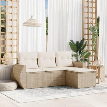 vidaXL 4-delige Loungeset met kussens poly rattan beige, Verzenden, Nieuw, Loungeset