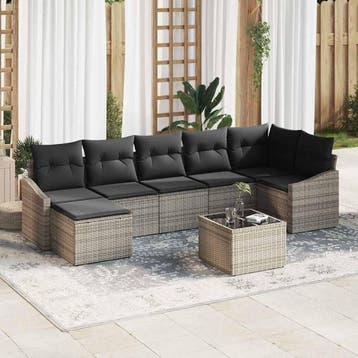 vidaXL Bankstel 8 st Grijs poly rattan, Verzenden, Nieuw, Rotan, 8 zitplaatsen