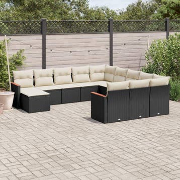 vidaXL 12-delige Loungeset met kussens poly rattan zwart, Tuin en Terras, Verzenden, Nieuw, Loungeset