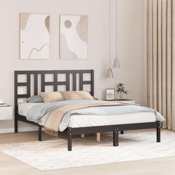 vidaXL Bedframe massief hout zwart 140x190 cm, Verzenden, Zwart, Hout, Nieuw